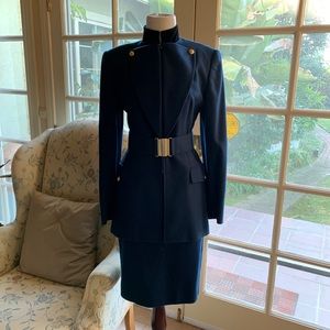 State Of Claude Montana Belted Skirt Suit